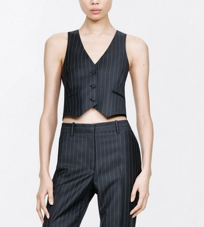 TOM FORD LEATHER BLACK AND WHITE CHALK STRIPE WOOL MOHAIR WAISTCOAT