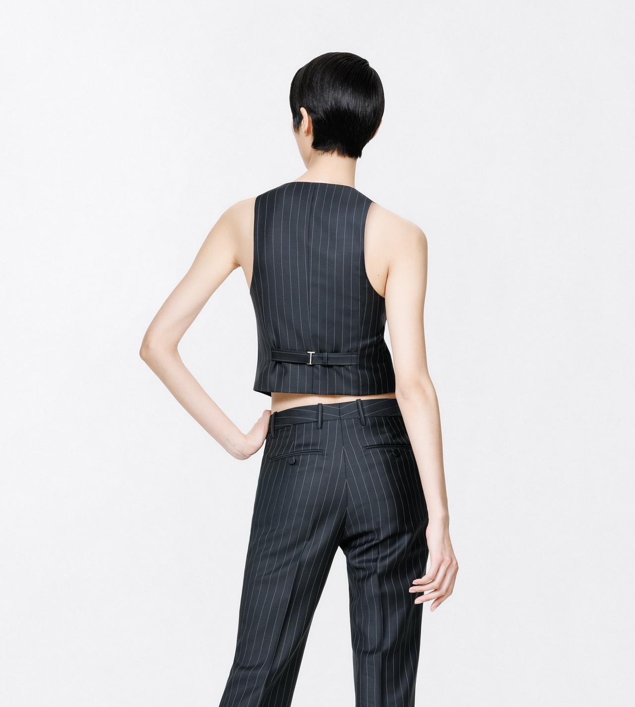 TOM FORD LEATHER BLACK AND WHITE CHALK STRIPE WOOL MOHAIR WAISTCOAT