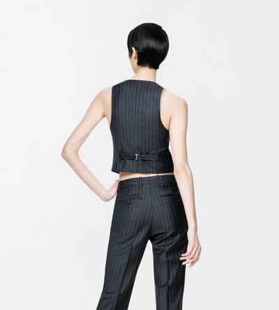 TOM FORD LEATHER BLACK AND WHITE CHALK STRIPE WOOL MOHAIR WAISTCOAT