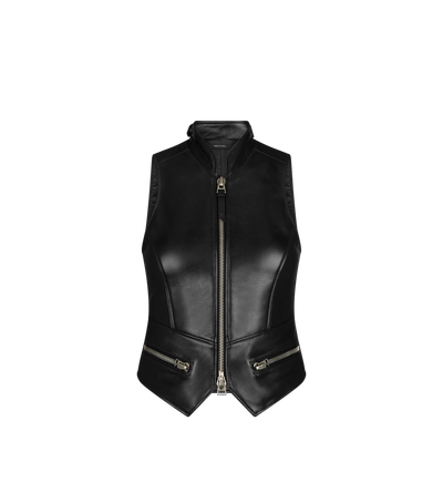 SHINY PLONGE LEATHER WAISTCOAT image number 0