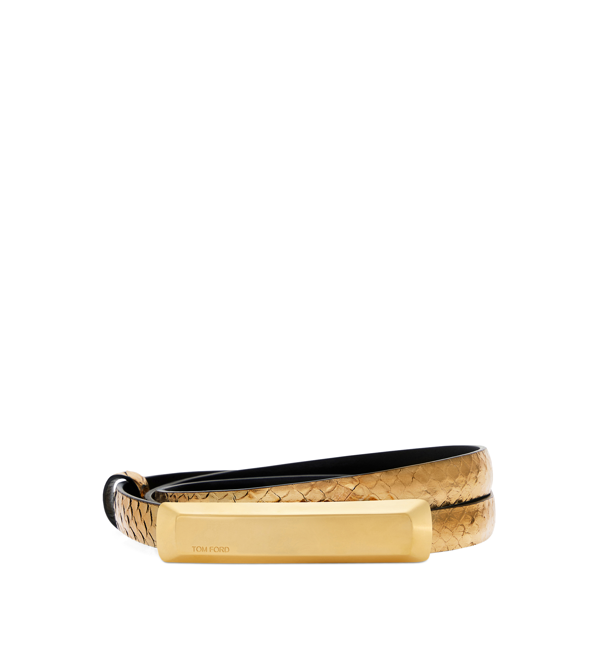 STAMPED PYTHON LEATHER BAR BELT