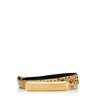 STAMPED CROCODILE LEATHER 15 MM BAR BELT image number 0