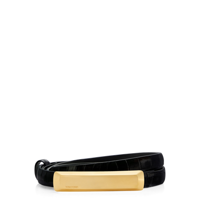 STAMPED CROCODILE LEATHER 15 MM BAR BELT image number 0