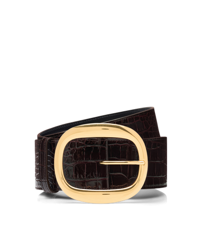 SHINY STAMPED CROCODILE LEATHER URSULA BELT image number 0