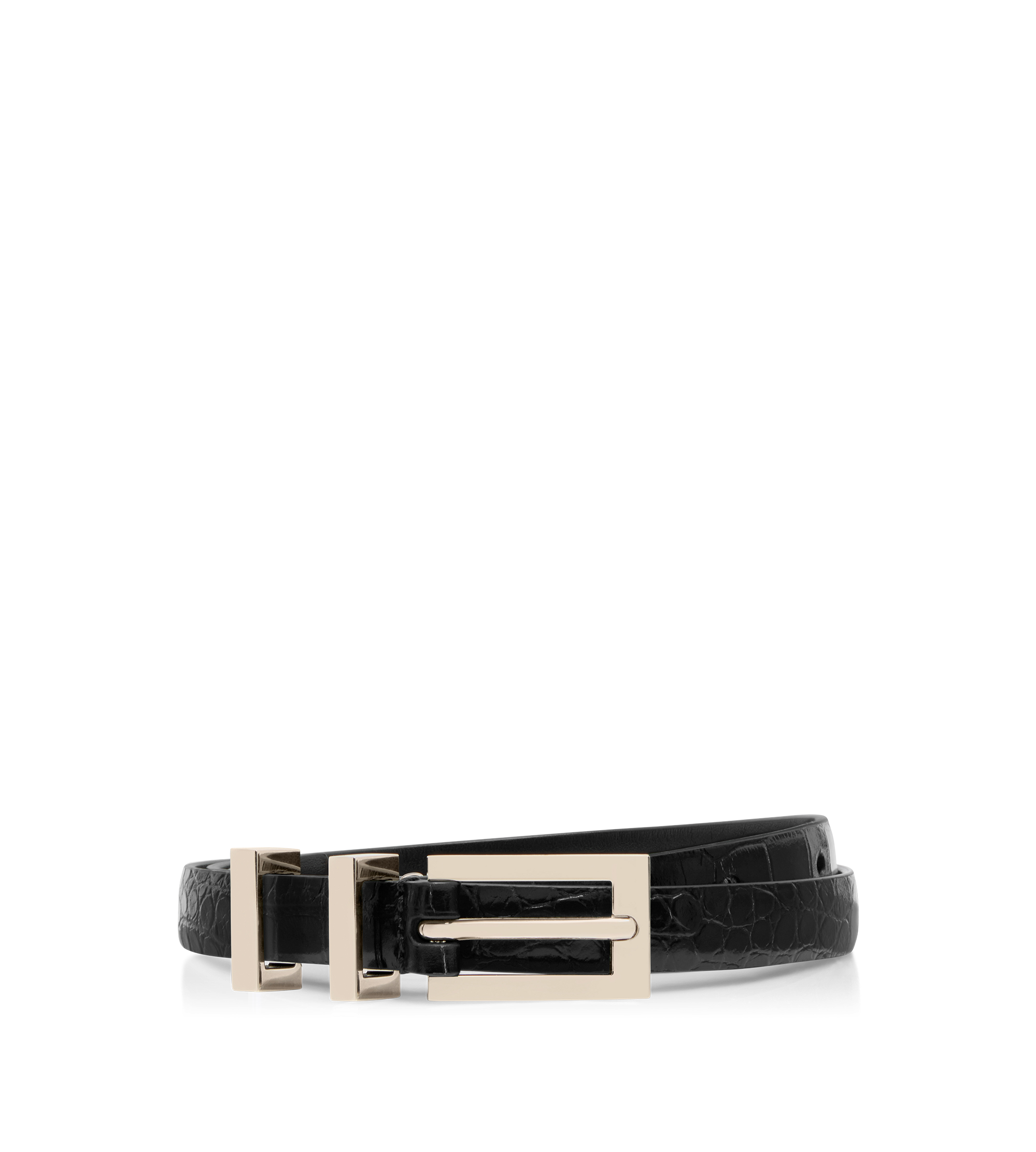 SHINY STAMPED CROCODILE LEATHER FRAME BUCKLE BELT