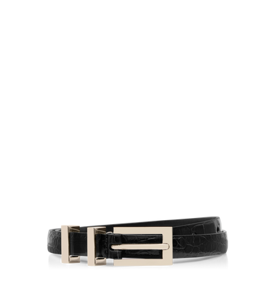 SHINY STAMPED CROCODILE LEATHER FRAME BUCKLE BELT image number 0