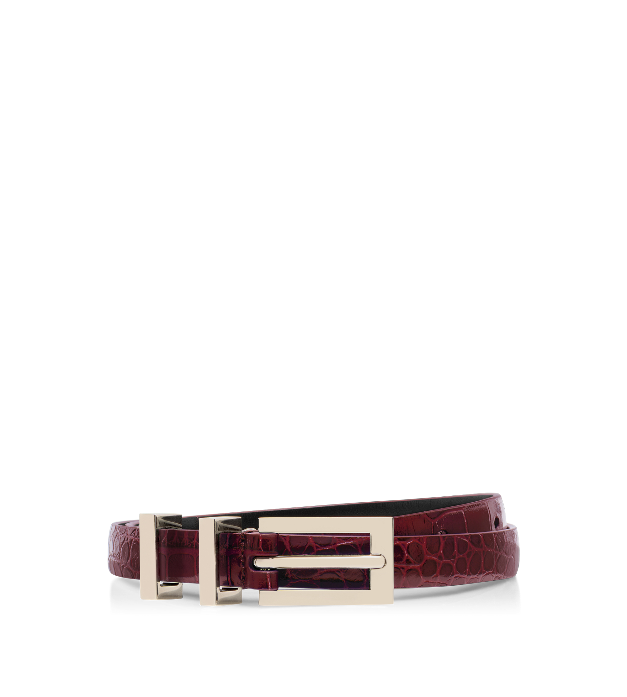SHINY STAMPED CROCODILE LEATHER FRAME BUCKLE BELT