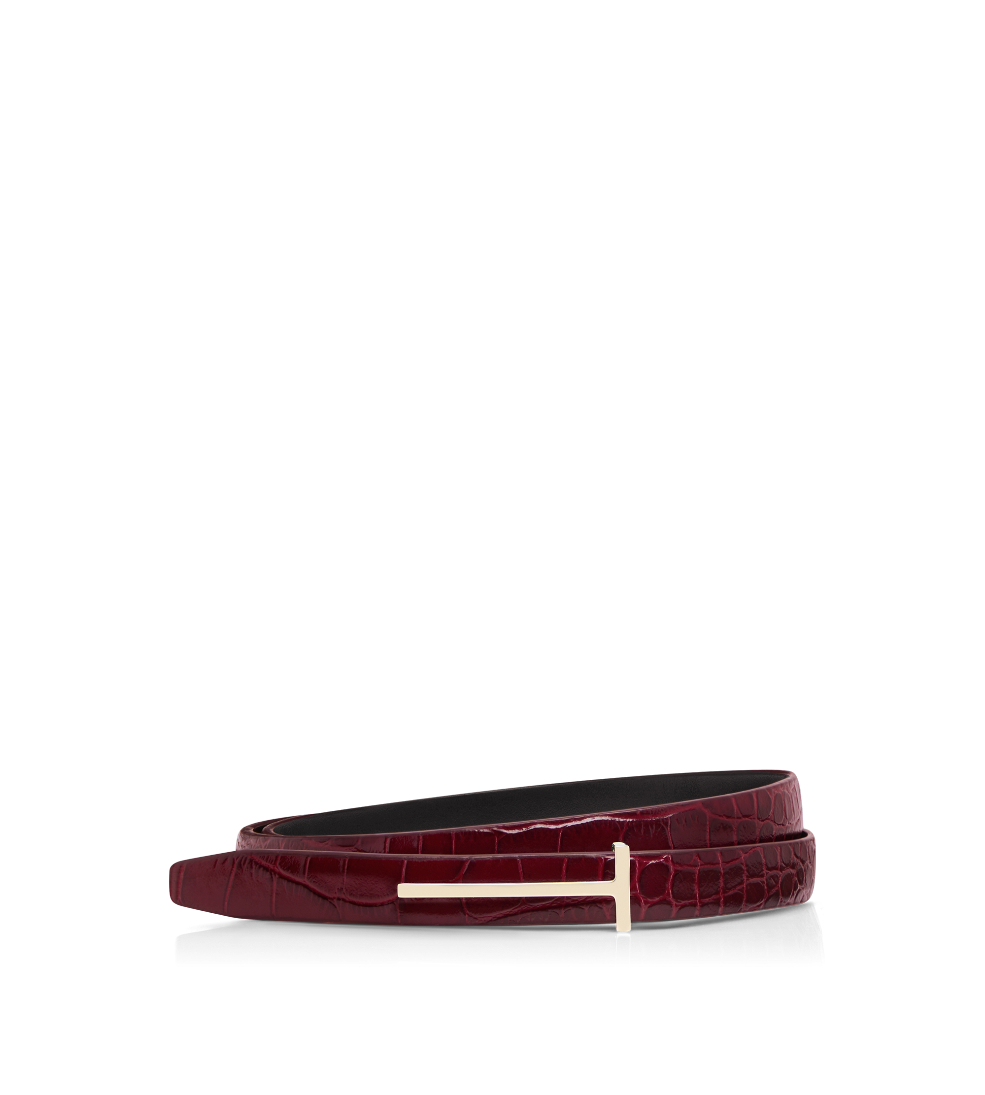 SHINY STAMPED CROCODILE LEATHER SLIM T BELT | TOM FORD Fashion