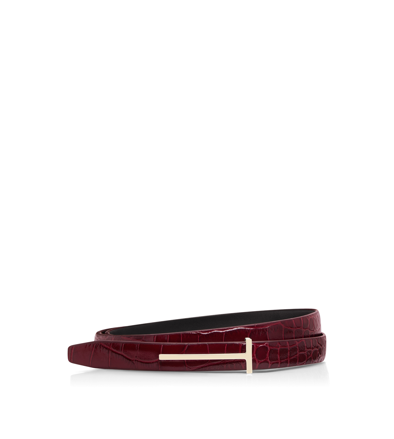 SHINY STAMPED CROCODILE LEATHER SLIM T BELT image number 0