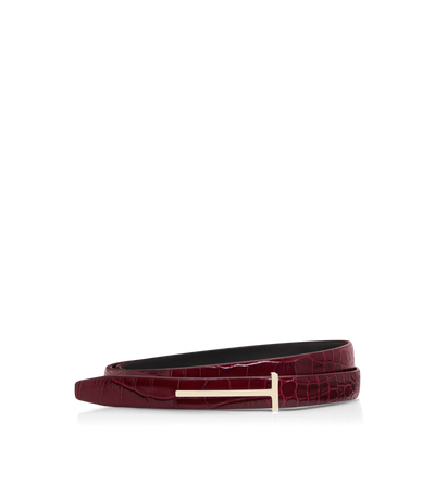 SHINY STAMPED CROCODILE LEATHER SLIM T BELT image number 0