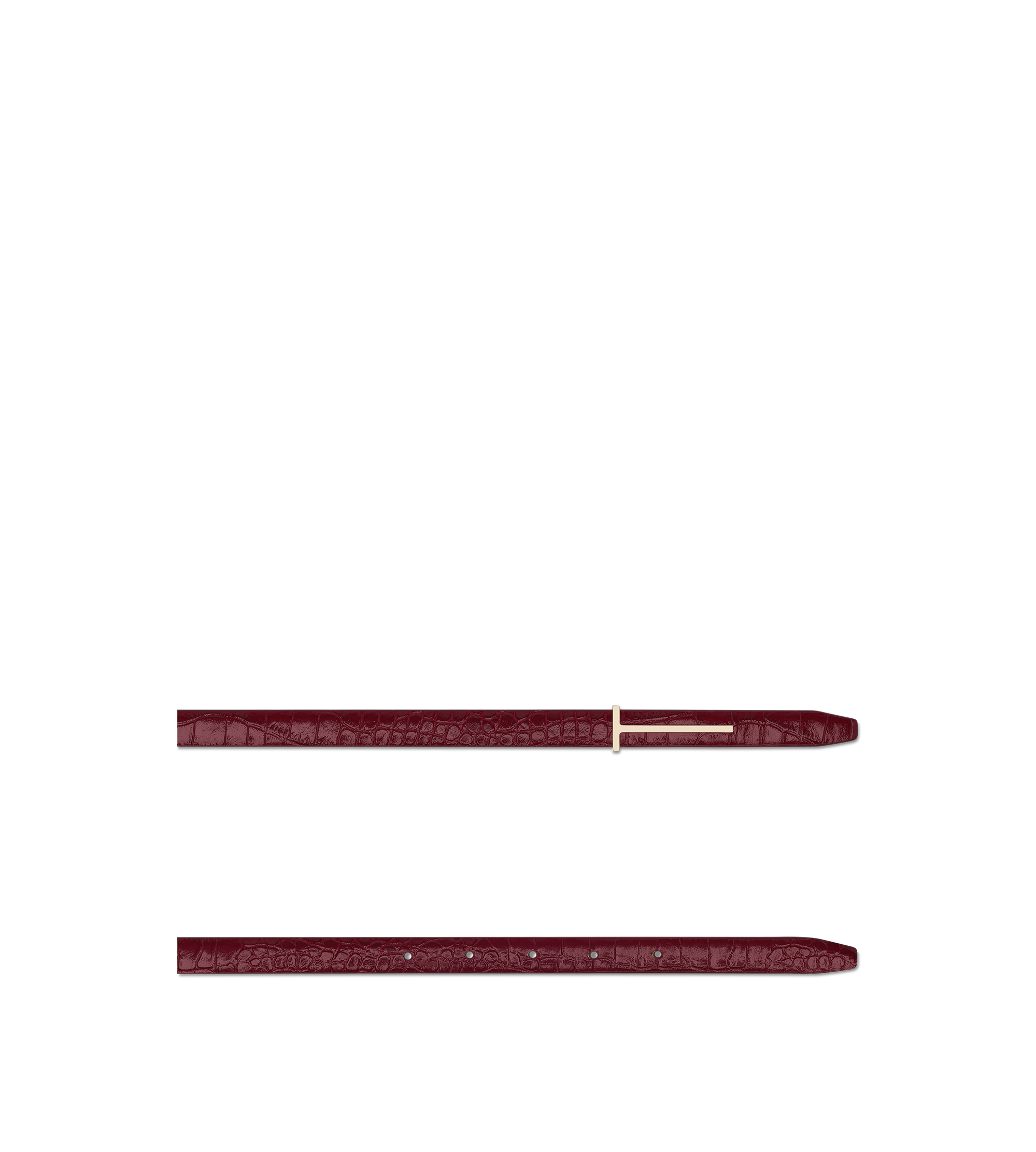 SHINY STAMPED CROCODILE LEATHER SLIM T BELT