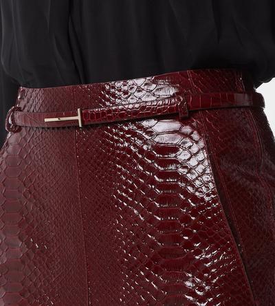 SHINY STAMPED CROCODILE LEATHER SLIM T BELT image number 2