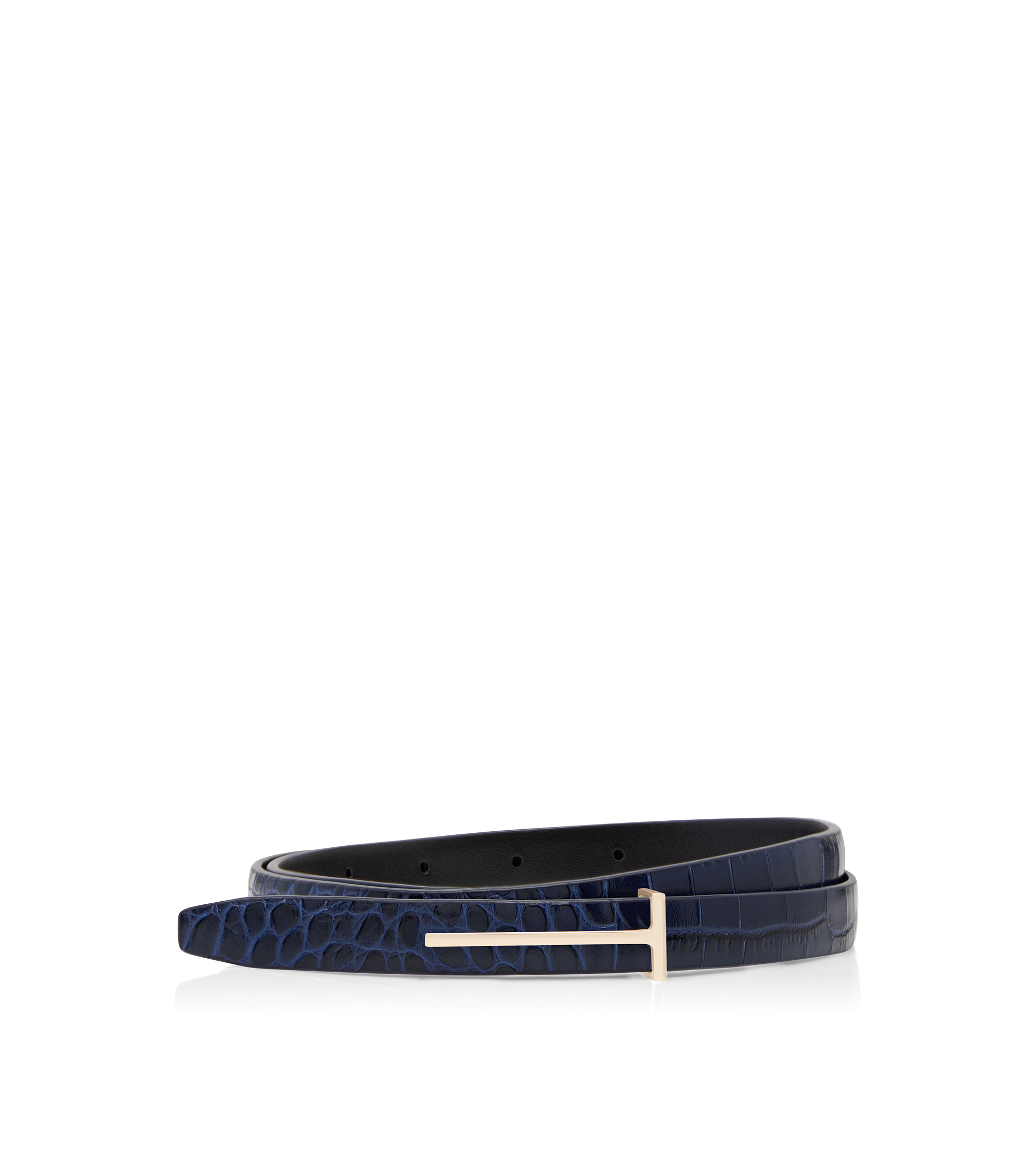 CEINTURE SLIM T EN CUIR DE CROCODILE BRILLANT ESTAMP&Eacute;