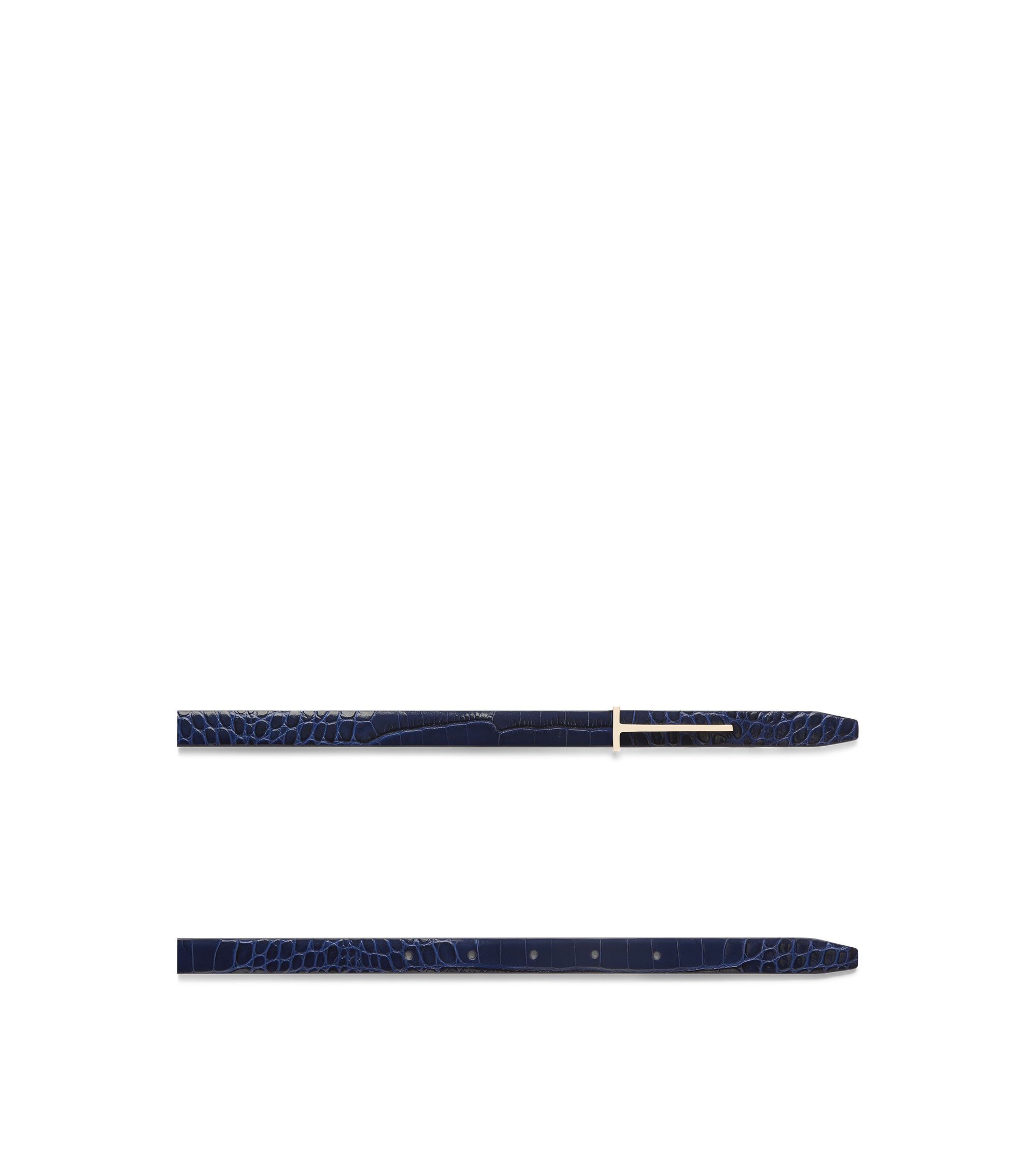 CEINTURE SLIM T EN CUIR DE CROCODILE BRILLANT ESTAMP&Eacute;