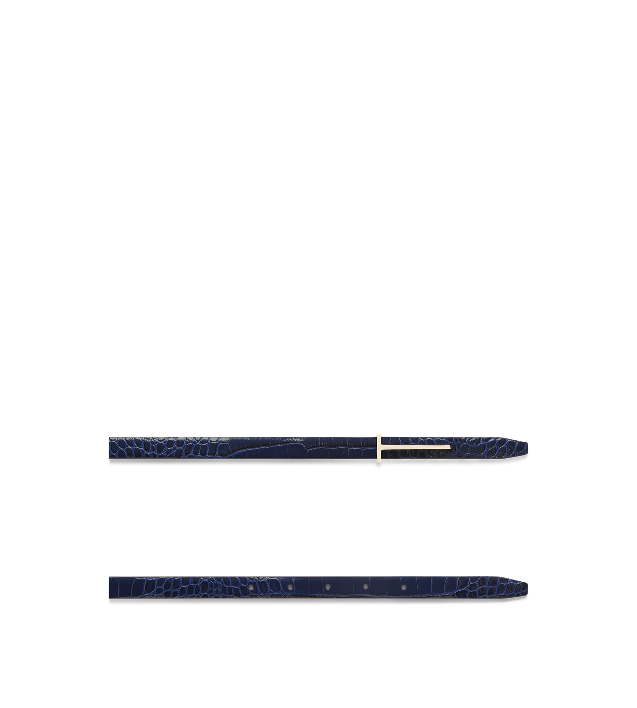 TOM FORD LEATHER SEA BLUE SHINY STAMPED CROCODILE LEATHER SLIM T BELT