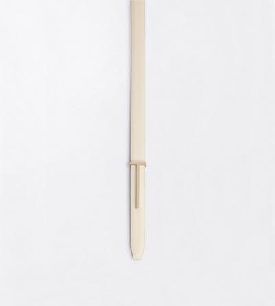 TOM FORD LEATHER PEARLED IVORY SPAZZOLATO LEATHER SLIM T BELT