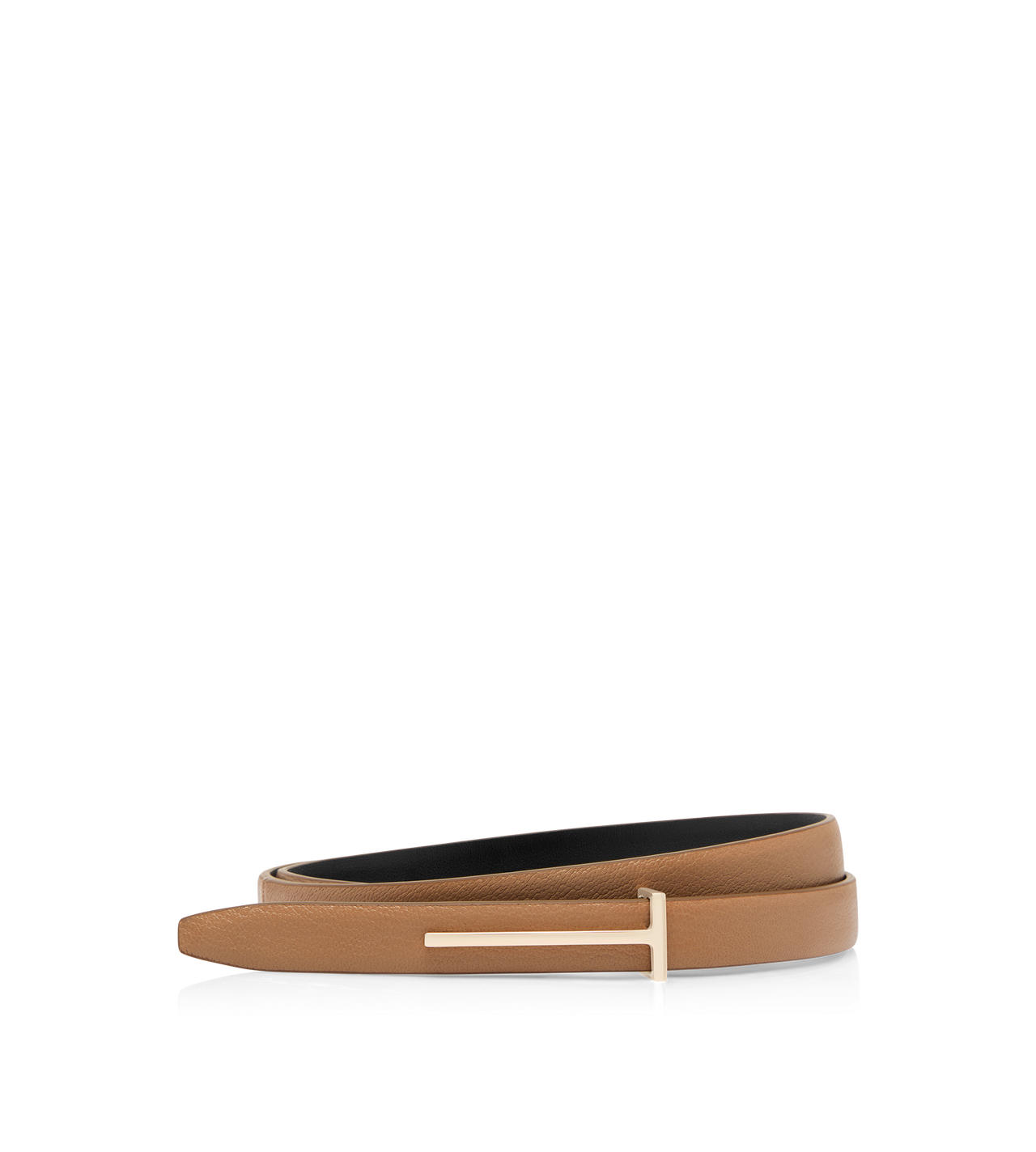 TOM FORD LEATHER RHUM SUPPLE GRAIN LEATHER SLIM T BELT