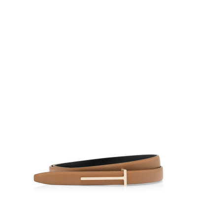 TOM FORD LEATHER RHUM SUPPLE GRAIN LEATHER SLIM T BELT