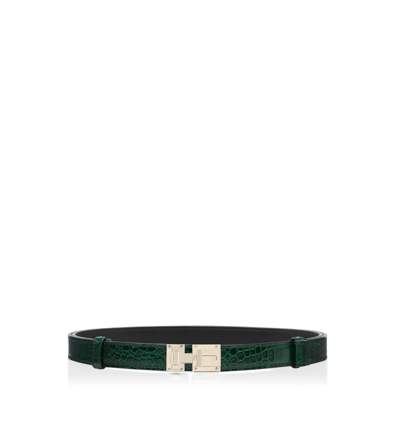 TOM FORD LEATHER EMERALD GREEN CEINTURE EN CUIR DE CROCODILE IMPRIM&Eacute; SOUPLE &Agrave; FERMOIR T LATCH