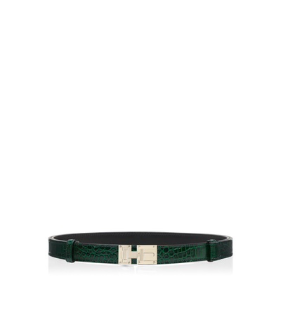 TOM FORD LEATHER EMERALD GREEN CEINTURE EN CUIR DE CROCODILE IMPRIM&Eacute; SOUPLE &Agrave; FERMOIR T LATCH