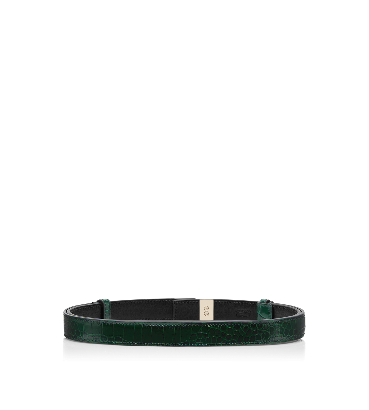 TOM FORD LEATHER EMERALD GREEN CEINTURE EN CUIR DE CROCODILE IMPRIM&Eacute; SOUPLE &Agrave; FERMOIR T LATCH