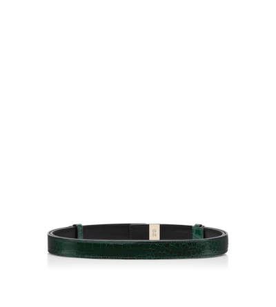 TOM FORD LEATHER EMERALD GREEN CEINTURE EN CUIR DE CROCODILE IMPRIM&Eacute; SOUPLE &Agrave; FERMOIR T LATCH