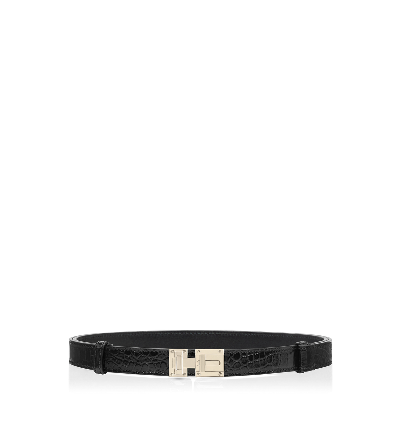 TOM FORD LEATHER BLACK SOFT PRINTED CROCODILE LEATHER T LATCH BELT