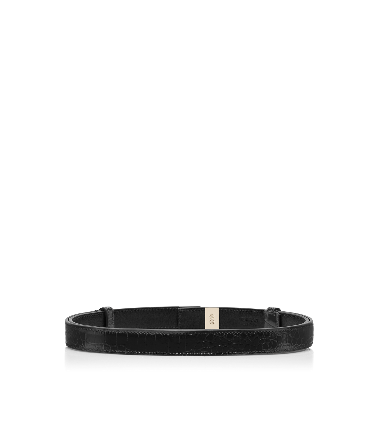 TOM FORD LEATHER BLACK SOFT PRINTED CROCODILE LEATHER T LATCH BELT