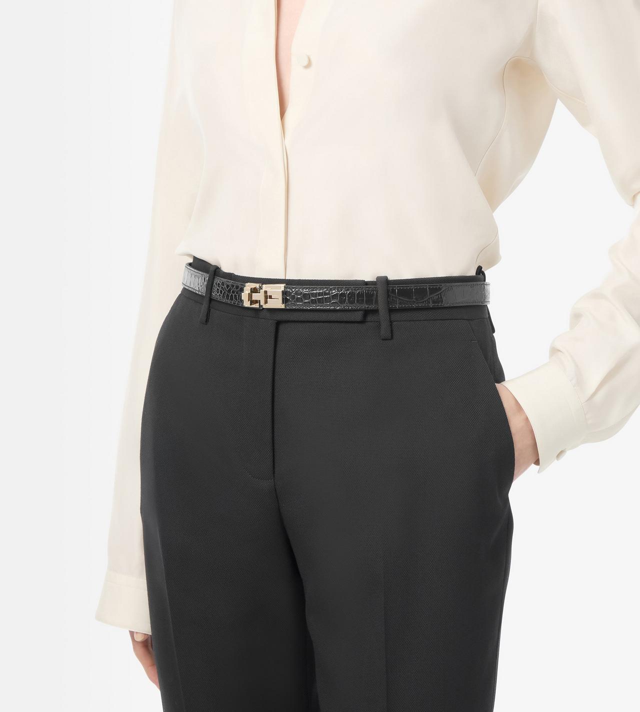 TOM FORD LEATHER BLACK SOFT PRINTED CROCODILE LEATHER T LATCH BELT