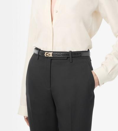 TOM FORD LEATHER BLACK SOFT PRINTED CROCODILE LEATHER T LATCH BELT