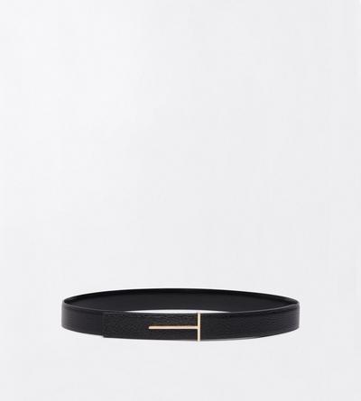 TOM FORD LEATHER BLACK GRAIN LEATHER AND SPAZZOLATO LEATHER SLIM T BELT