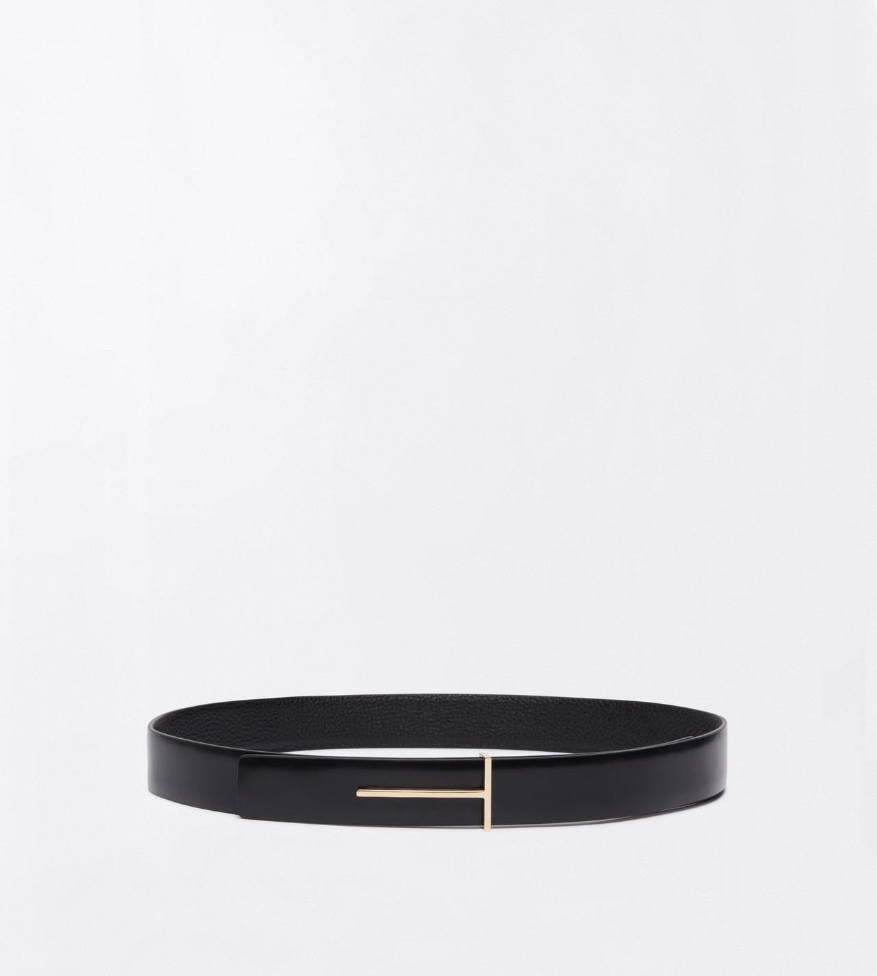 TOM FORD LEATHER BLACK GRAIN LEATHER AND SPAZZOLATO LEATHER SLIM T BELT
