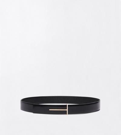 TOM FORD LEATHER BLACK GRAIN LEATHER AND SPAZZOLATO LEATHER SLIM T BELT