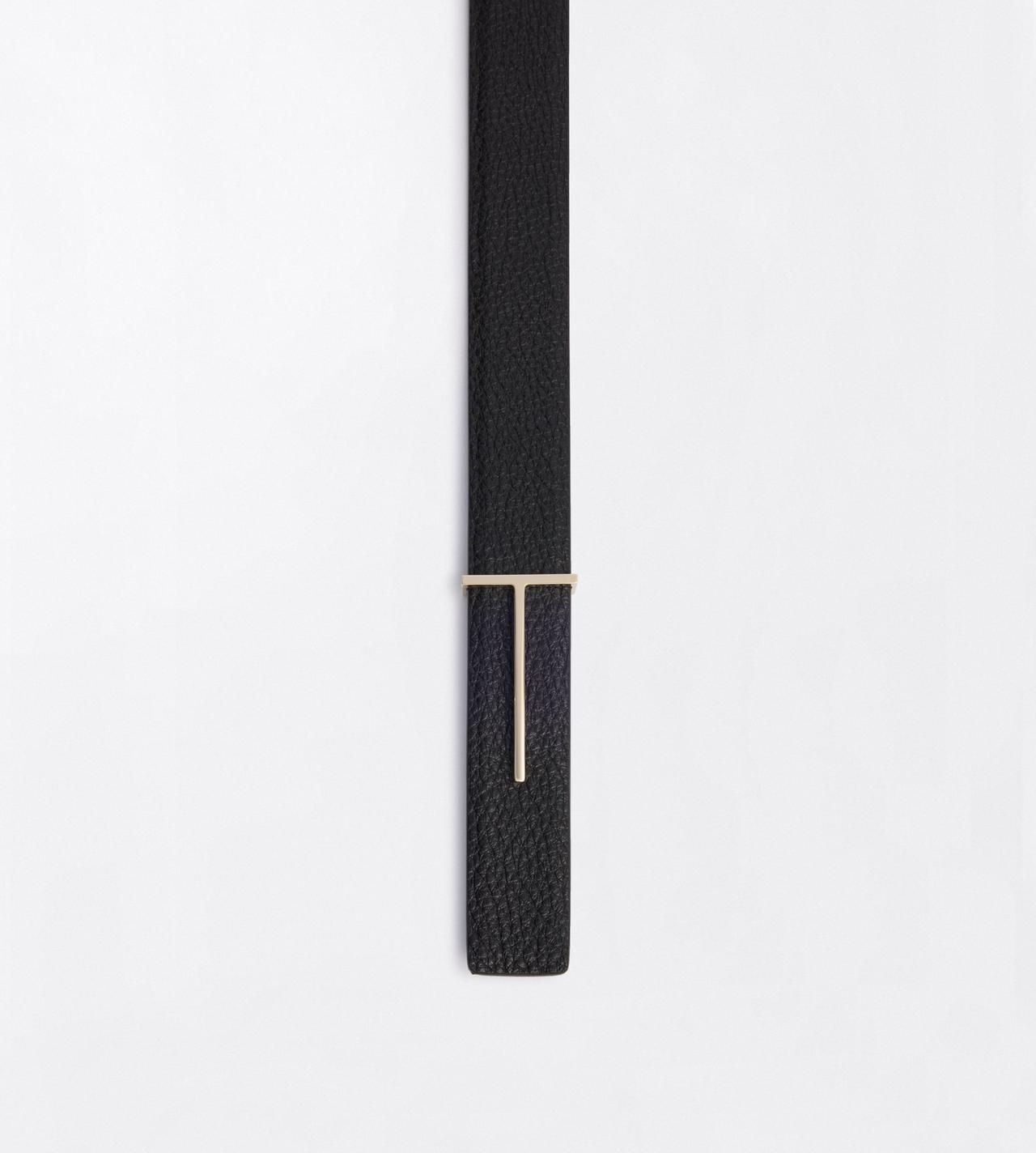 TOM FORD LEATHER BLACK GRAIN LEATHER AND SPAZZOLATO LEATHER SLIM T BELT