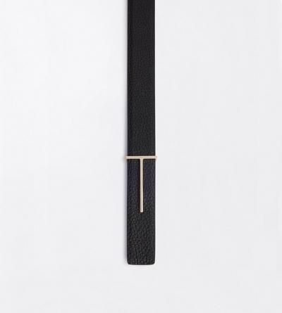 TOM FORD LEATHER BLACK GRAIN LEATHER AND SPAZZOLATO LEATHER SLIM T BELT