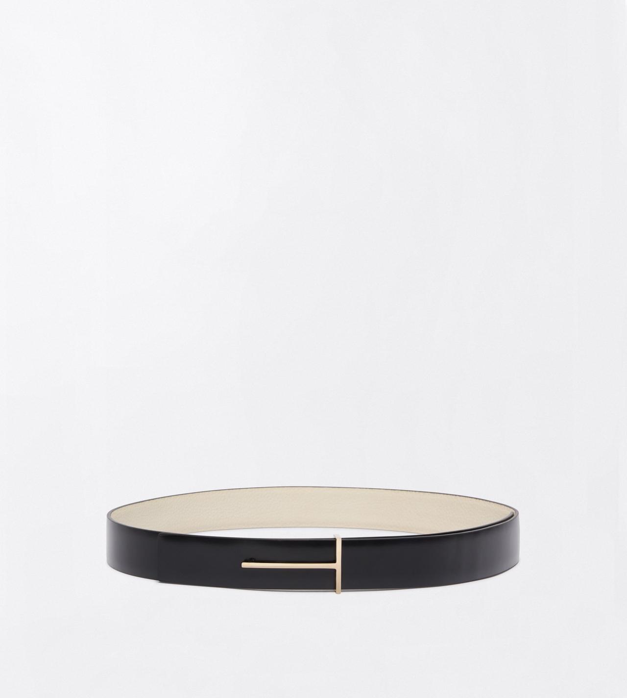 TOM FORD LEATHER DOVE GREY + BLACK CEINTURE SLIM T EN CUIR FLEUR ET CUIR SPAZZOLATO