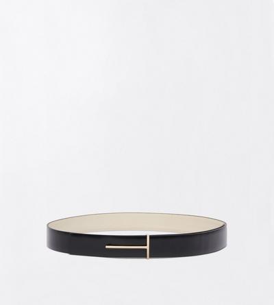 TOM FORD LEATHER DOVE GREY + BLACK CEINTURE SLIM T EN CUIR FLEUR ET CUIR SPAZZOLATO
