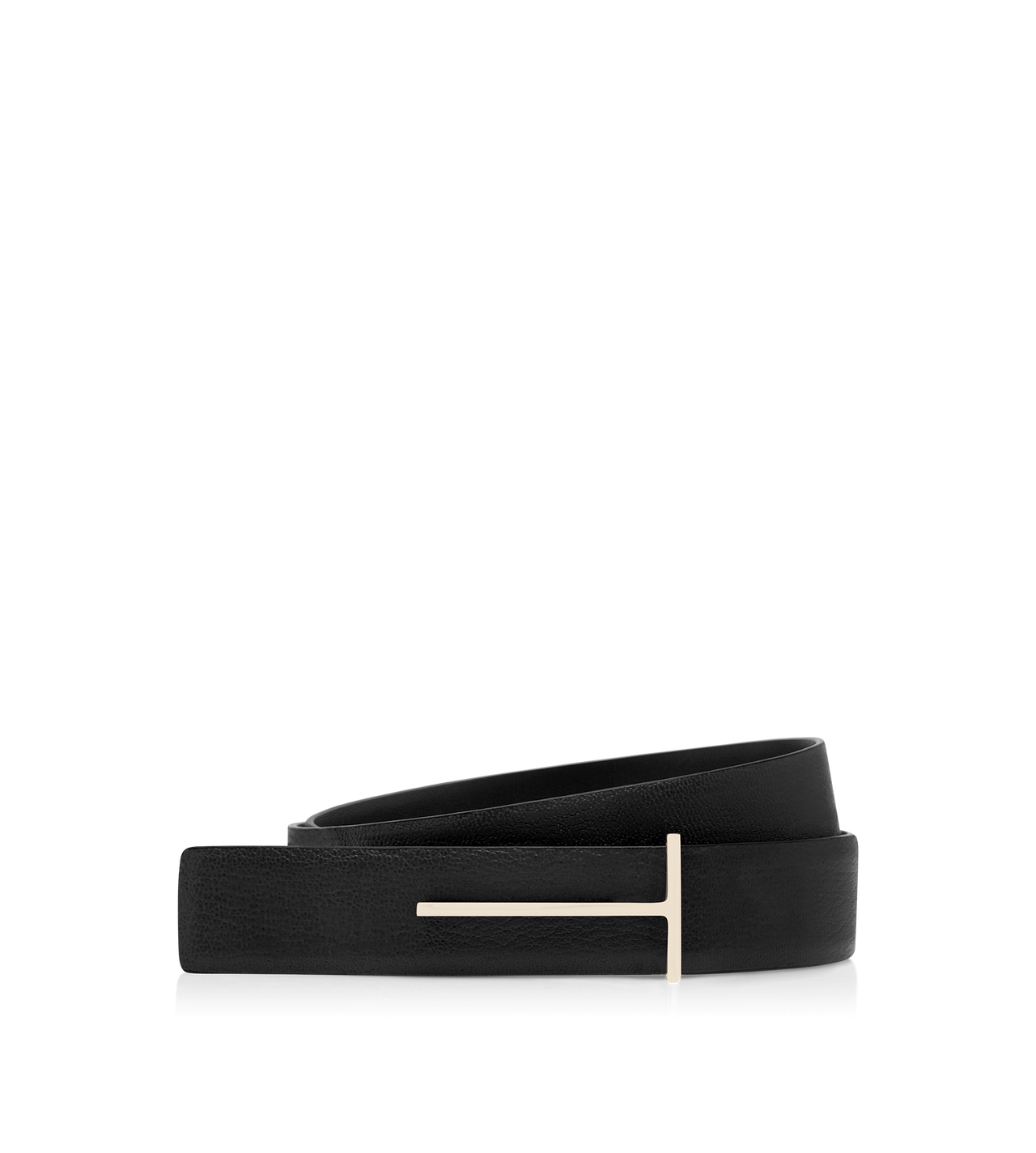 TOM FORD  BLACK SUPPLE GRAIN LEATHER SLIM T BELT