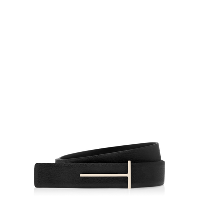 TOM FORD  BLACK SUPPLE GRAIN LEATHER SLIM T BELT