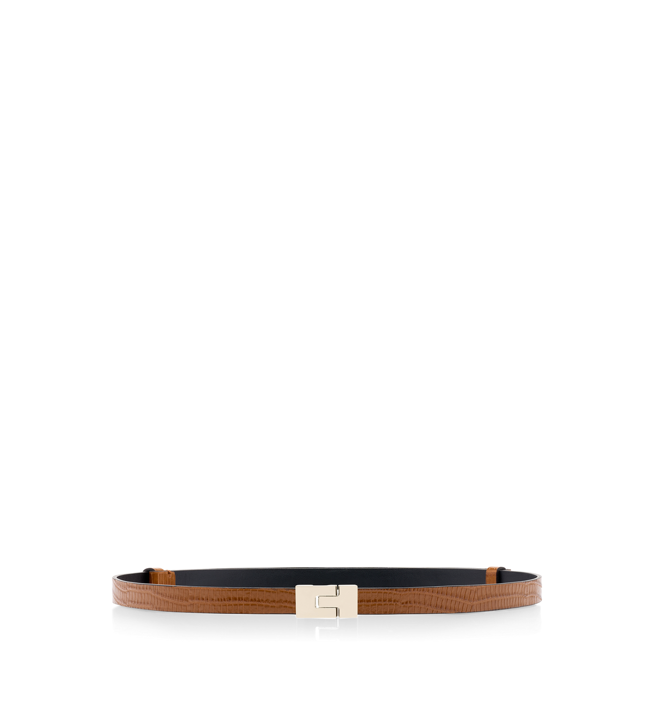 TOM FORD LEATHER TOFFEE CEINTURE INTERLOCK T EN CUIR IMPRIM&Eacute; EFFET T&Eacute;JUS