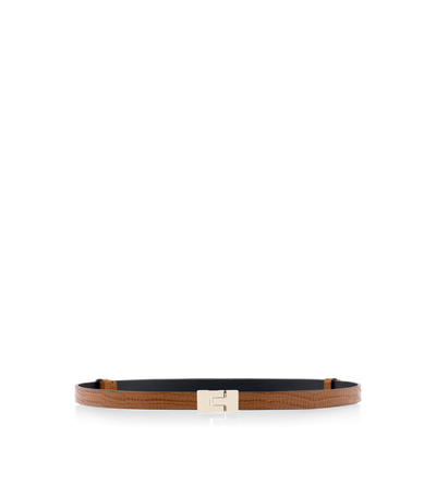 TOM FORD LEATHER TOFFEE CEINTURE INTERLOCK T EN CUIR IMPRIM&Eacute; EFFET T&Eacute;JUS