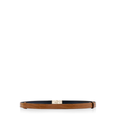 TOM FORD LEATHER TOFFEE CEINTURE INTERLOCK T EN CUIR IMPRIM&Eacute; EFFET T&Eacute;JUS