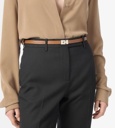 TOM FORD LEATHER TOFFEE CEINTURE INTERLOCK T EN CUIR IMPRIM&Eacute; EFFET T&Eacute;JUS