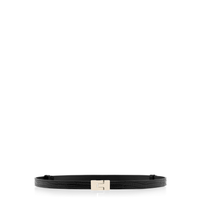 TOM FORD LEATHER BLACK TEJUS-EFFECT PRINTED LEATHER INTERLOCK T BELT