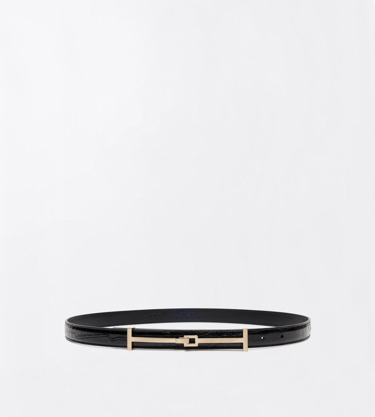 TOM FORD LEATHER BLACK TUMBLED PRINTED CROCODILE LEATHER ARC BELT