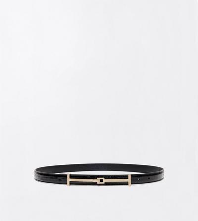 TOM FORD LEATHER BLACK TUMBLED PRINTED CROCODILE LEATHER ARC BELT
