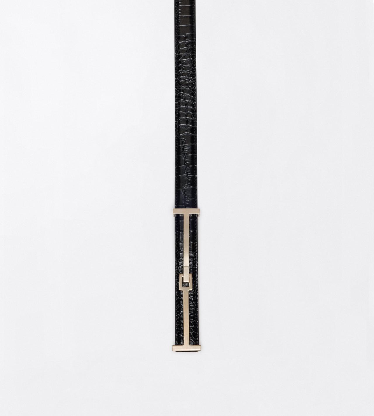 TOM FORD LEATHER BLACK TUMBLED PRINTED CROCODILE LEATHER ARC BELT