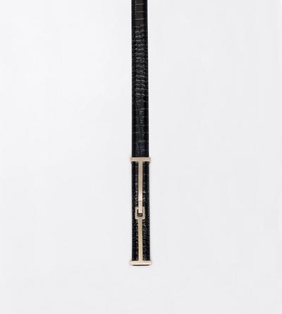TOM FORD LEATHER BLACK TUMBLED PRINTED CROCODILE LEATHER ARC BELT