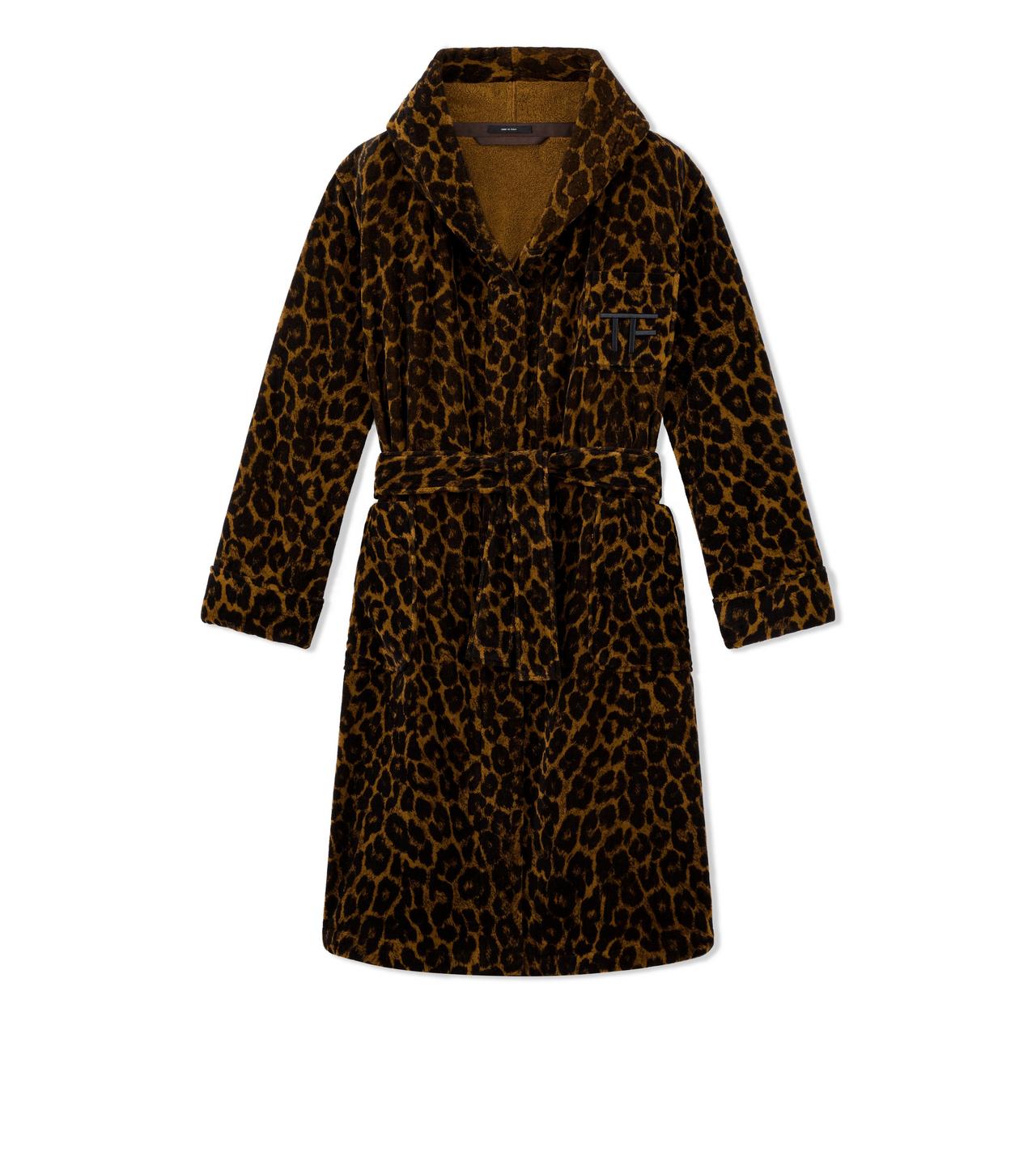 LEOPARD PRINTED TOWELLING COTTON ROBE image number 0