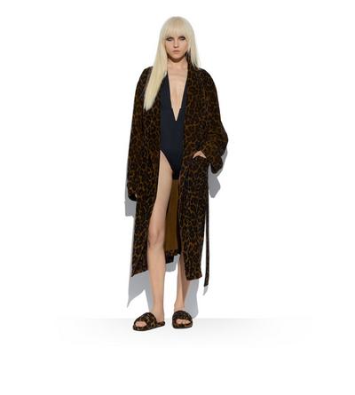 LEOPARD PRINTED TOWELLING COTTON ROBE image number 1